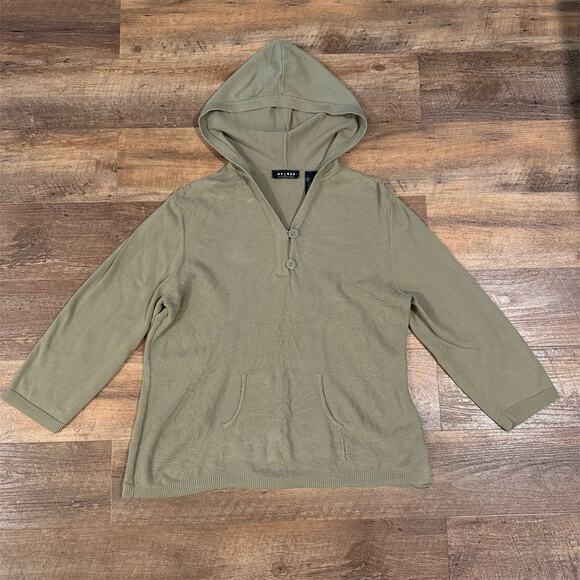 Axcess Liz Claiborne XL Green-Beige Hooded Pullover Sweater Floral Buttons Gorp - Picture 1 of 11